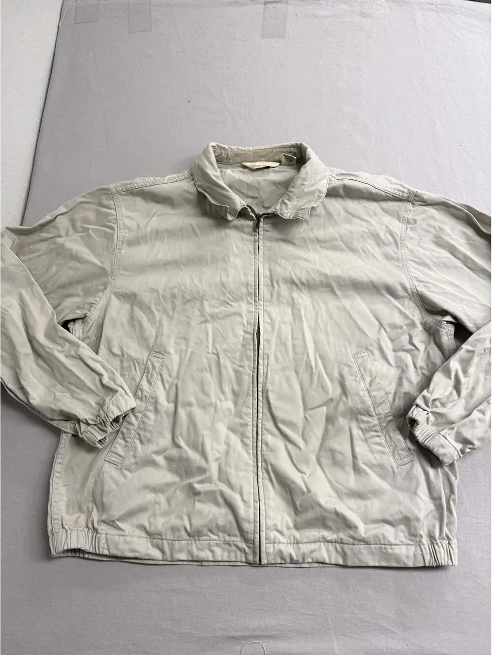 Classic Eddie Bauer Men's Zip Up Jacket Cream Color - L